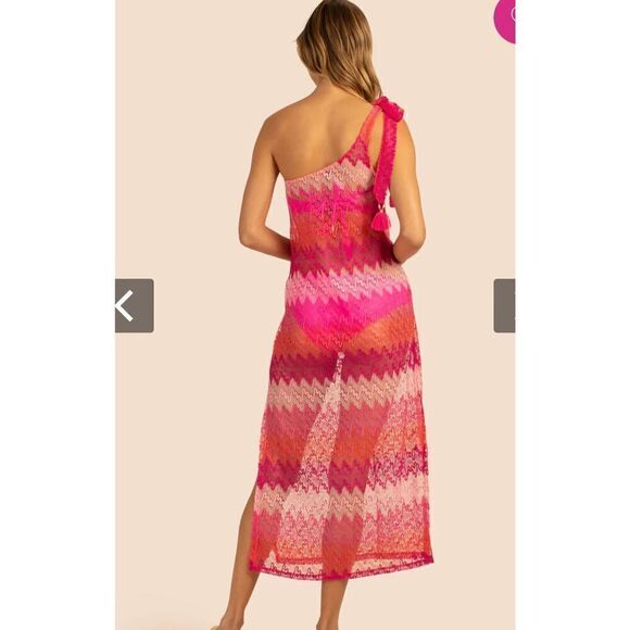 Trina Turk CASCADE CROCHET ASYMMETRICAL MAXI DRESS/Cover Up Pink Medium - Picture 8 of 8